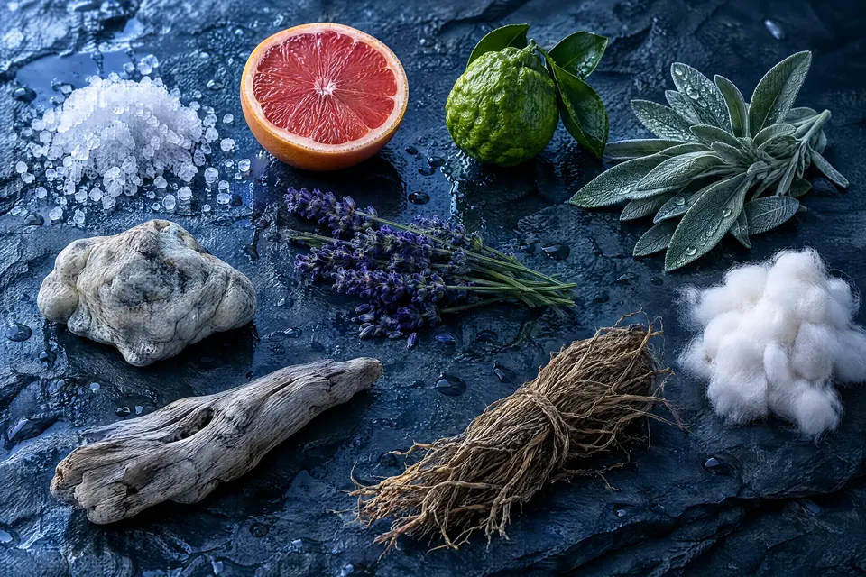 The ingredients of No. 3 Poseidon: Sea Salt, Bergamot, Grapefruit, Marine Accord, Sage, Lavender, Ambergris, Driftwood, Vetiver, White Musk.