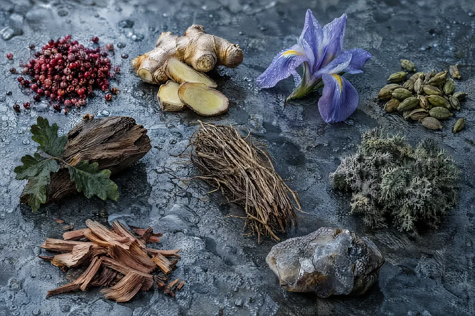 The ingredients of No. 5 Zeus: Pink Pepper, Ginger, Rain Accord, Iris, Cardamom, Oakwood, Vetiver, Oakmoss, Cedar, Grey Amber.